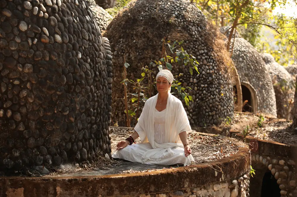 woman meditating.