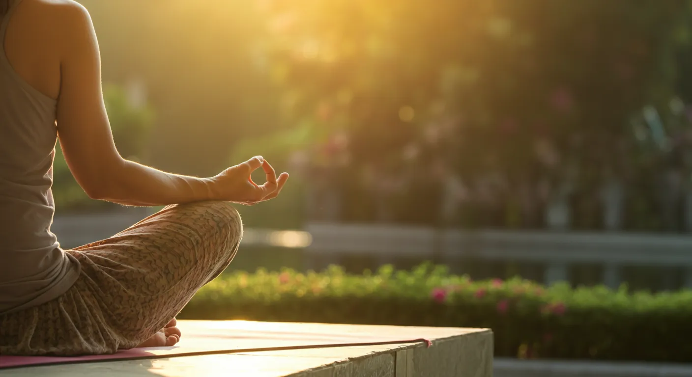 image of person meditating outside.