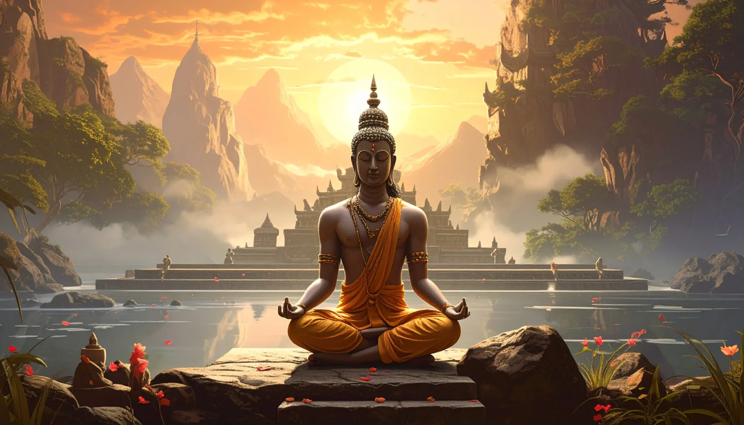an image of an ancient yoga practice of a man in a meditation pose.